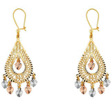 14K Tri Color Gold 17mm DC Chandelier Hanging Earrings