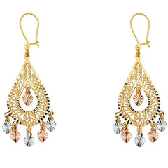 14K Tri Color Gold 17mm DC Chandelier Hanging Earrings