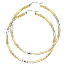 Load image into Gallery viewer, 14K Two Tone Gold 2.6mm DC Satin Hoop Earrings