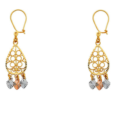 14K Tri Color Gold 11mm DC Chandelier Hanging Earrings