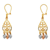 14K Tri Color Gold 11mm DC Chandelier Hanging Earrings