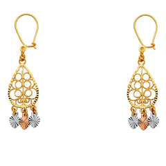 14K Tri Color Gold 11mm DC Chandelier Hanging Earrings
