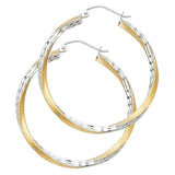 14K Two Tone Gold 2.6mm DC Satin Hoop Earrings