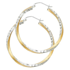 14K Two Tone Gold 2.6mm DC Satin Hoop Earrings
