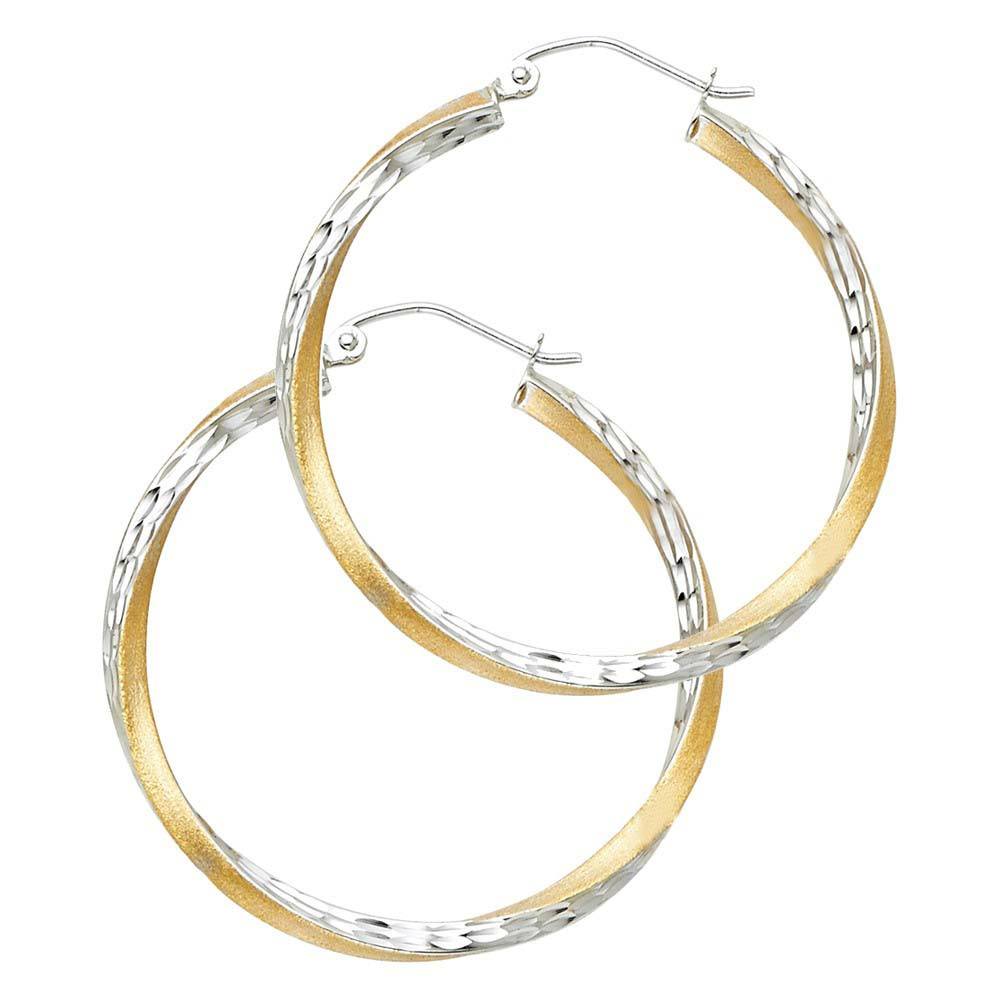 14K Two Tone Gold 2.6mm DC Satin Hoop Earrings