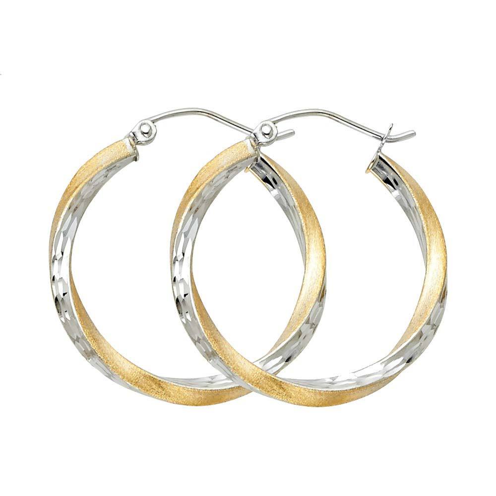 14K Two Tone Gold 2.6mm DC Satin Hoop Earrings