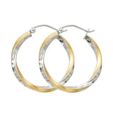 14K Two Tone Gold 2.6mm DC Satin Hoop Earrings