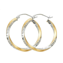14K Two Tone Gold 2.6mm DC Satin Hoop Earrings