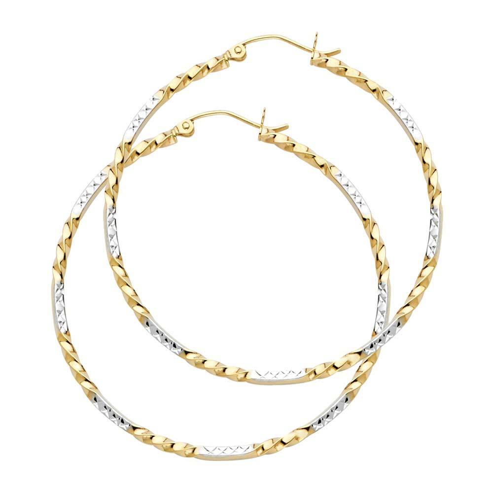 14K Two Tone Curled Hoop Earrings