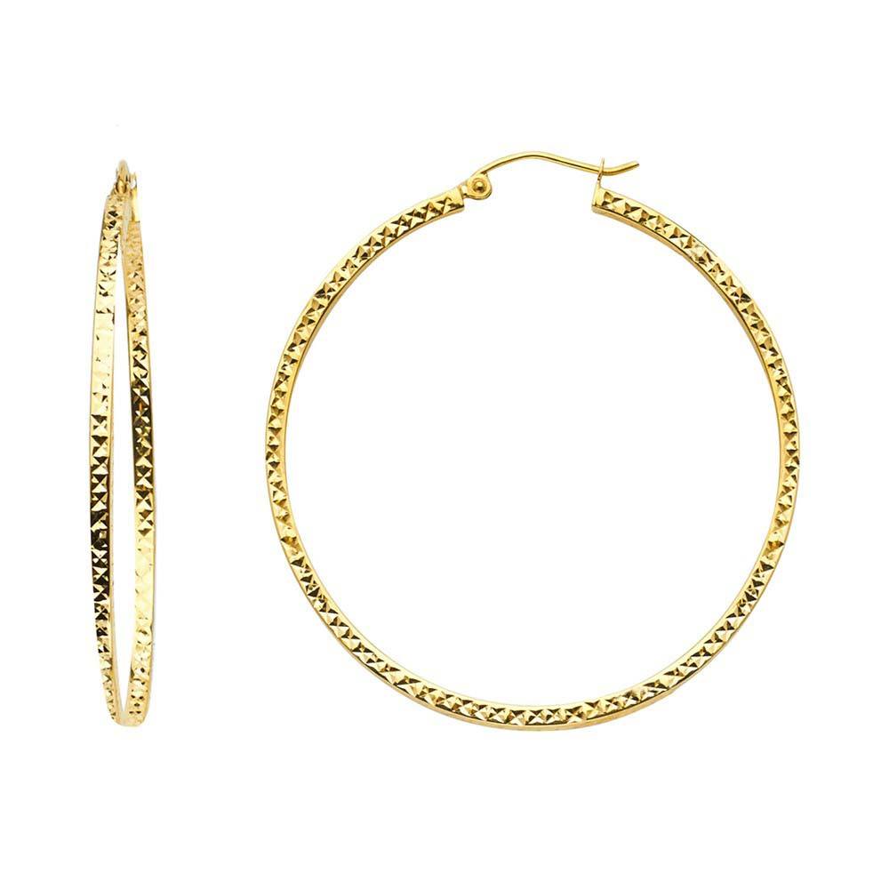 14K Yellow Gold Full DC Hollow Square Tube Hoop Earrings