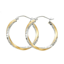 Load image into Gallery viewer, 14K Two Tone Gold 2.6mm DC Satin Hoop Earrings