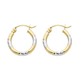 14k Two Tone Gold 2mm Petite Rounded Diamond Cut Hoop Earrings