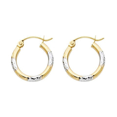 14k Two Tone Gold 2mm Petite Rounded Diamond Cut Hoop Earrings