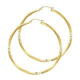14K Yellow Gold 2.6mm DC Satin Hoop Earrings