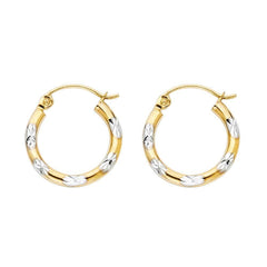 14k Two Tone Gold 2mm Petite Polished Diamond Cut Star Hoop Earrings
