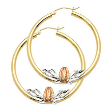 Load image into Gallery viewer, 14k Tri Color Gold Our Lady Of Guadalupe Hoop Earrings