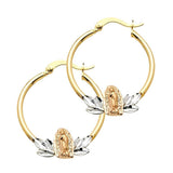 14k Tri Color Gold Our Lady Of Guadalupe Hoop Earrings