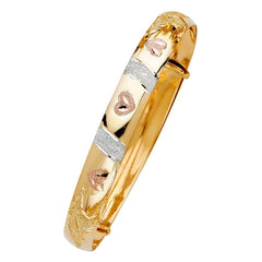 14K Tri Color Gold 8mm Adjustable Bangle