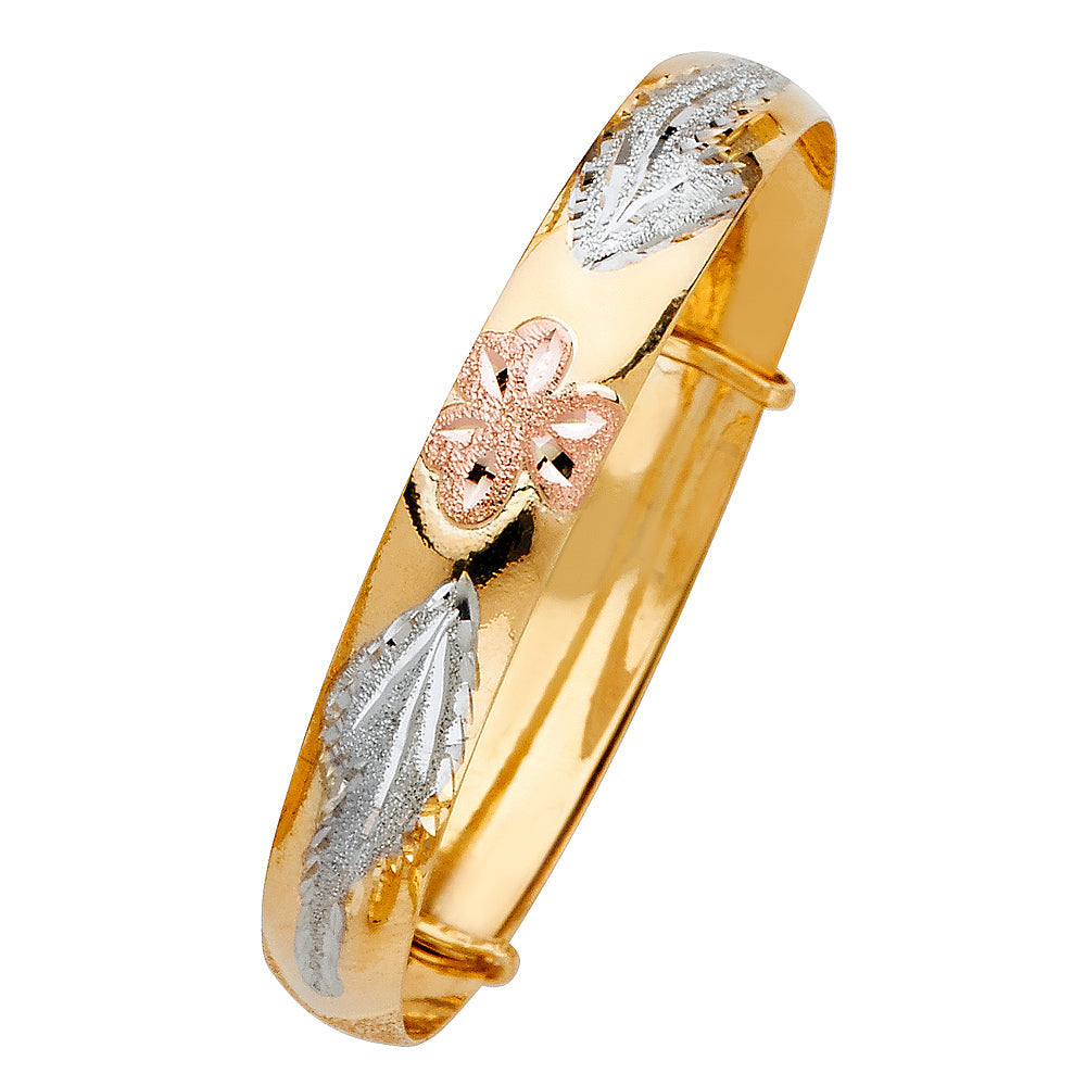 14K Tricolor Baby Adjustable Bangle-Length 4" to 5.5"