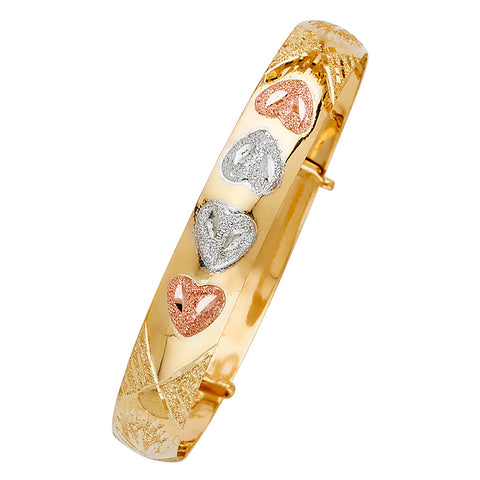 14K Tricolor 8mm Baby Adjustable Bangle, Length 4