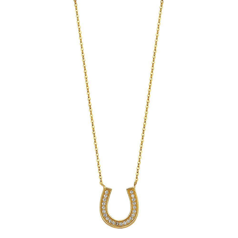 14K Yellow Pave CZ Lucky Horseshoe Necklace