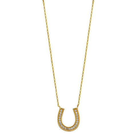 14K Yellow Pave CZ Lucky Horseshoe Necklace