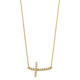 14K Yellow Bended CZ Sideways Cross Necklace