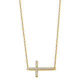 14K Yellow CZ Side Way Cross Necklace