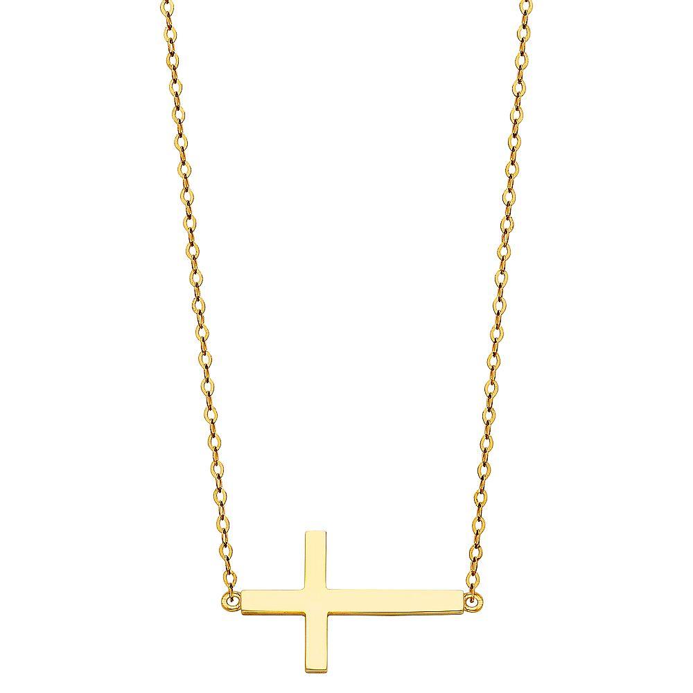 14K Yellow Side Way Cross Necklace