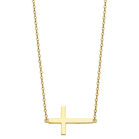 14K Yellow Side Way Cross Necklace