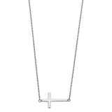 14K White CZ Side Way Cross Necklace