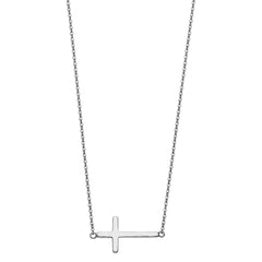 14K White CZ Side Way Cross Necklace