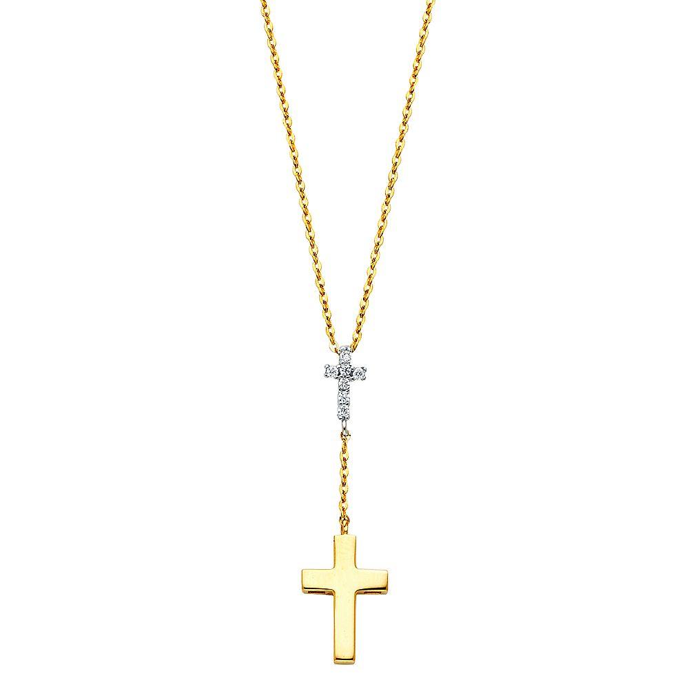 14K Yellow CZ Cross Necklace