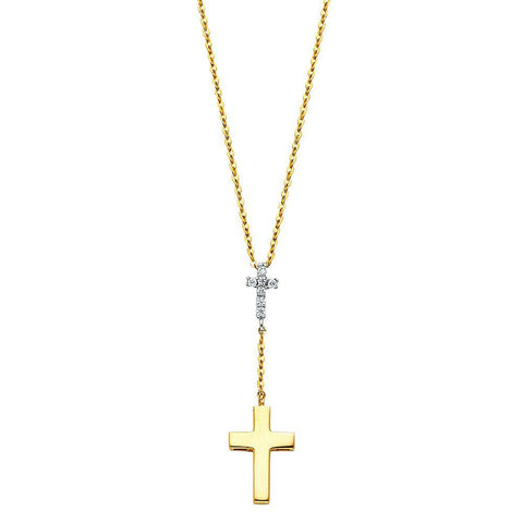 14K Yellow CZ Cross Necklace