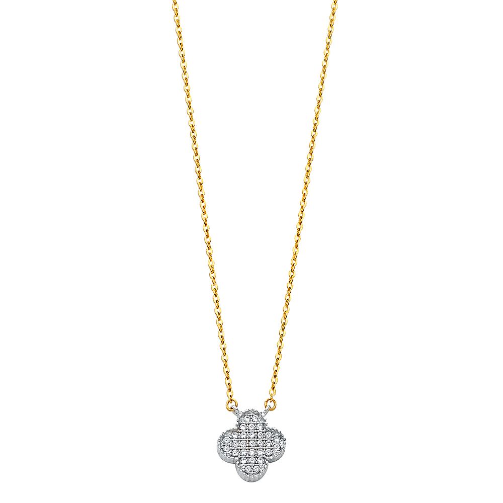 14K Yellow CZ Flower Necklace