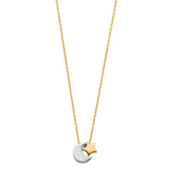 14K TwoTone Moon and Star Necklace