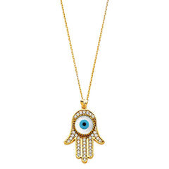 14K Yellow CZ Evil Eye Necklace
