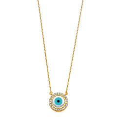 14K Yellow CZ Evil Eye Necklace
