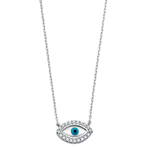 Load image into Gallery viewer, 14K White CZ Evil Eye Necklace