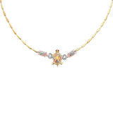 14K Tricolor CZ Turtle Necklace