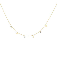 14K Two Tone Dangling Light Spring Ring Chain Necklace