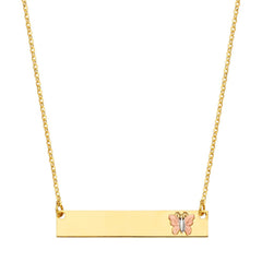 14K Yellow ID With Butterfly Chain Necklace