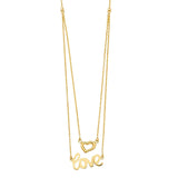 14K Yellow Two Lines Chain With Heart and Love Necklace