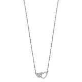 14K White Double CZ Hearts Necklace