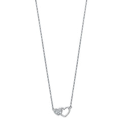 14K White Double CZ Hearts Necklace
