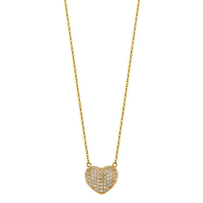 14K Yellow Micro Pave CZ Puff Necklace