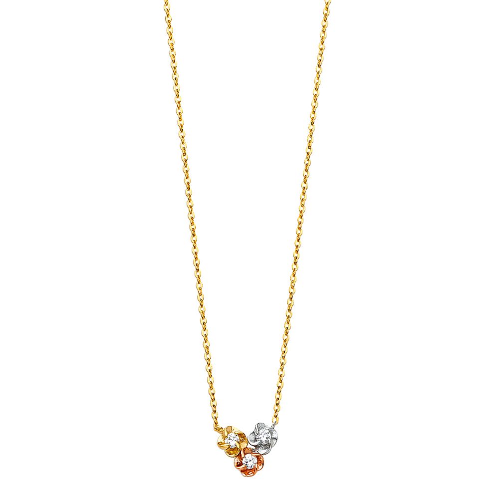 14K Tricolor CZ Triple Necklace