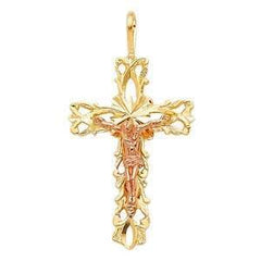 14K Gold Two Tone 17mm Crucifix Religious Pendant