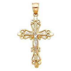 14K Gold Two Tone 20mm Crucifix Religious Pendant