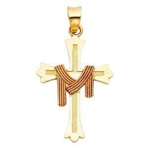 14K Gold 17mm Two Tone Cross Religious Pendant - silverdepot